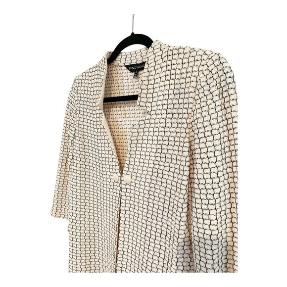 Ming Wang Woven Front Clasp Cardigan Sweater Pale Pink/Blk Notch Collar G27 - Picture 2 of 6